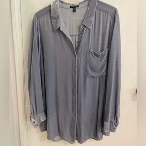Eileen Fisher Blue Velvet Button-Up Long Sleeve Shirt 3X